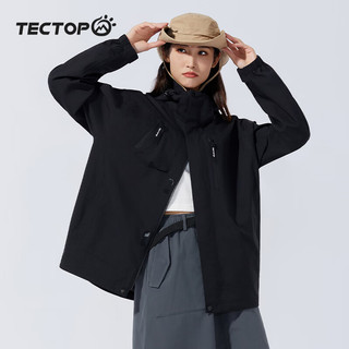 探拓（TECTOP）户外冲锋衣女春季单层薄款风衣登山服徒步防风宽松舒适软壳外套女 经典黑 M