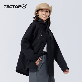 探拓（TECTOP）户外冲锋衣女春季单层薄款风衣登山服徒步防风宽松舒适软壳外套女 经典黑 M