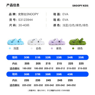 SNOOPY史努比男童洞洞鞋四季花园鞋儿童软底舒适家居鞋3944紫色34 34码适合脚长21.5-22.2cm