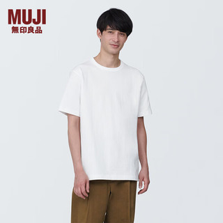 无印良品MUJI 男式 水洗 粗棉线 圆领短袖T恤 男士打底衫男款 AB1MFA4S 白色 XL (180/104A)
