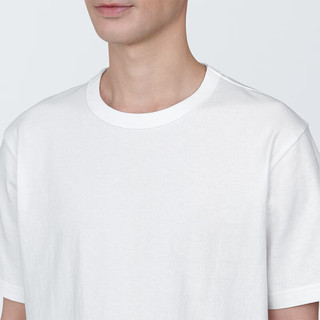 无印良品MUJI 男式 水洗 粗棉线 圆领短袖T恤 男士打底衫男款 AB1MFA4S 白色 XL (180/104A)