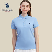 美国马球协会 U.S. POLO ASSN.US保罗T恤女季时尚减龄翻领短袖女运动休闲POLO衫 浅蓝色 L 165/88A