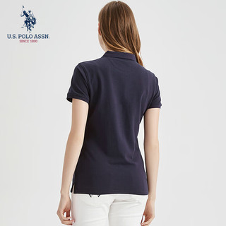 U.S. POLO ASSN.女士POLO衫夏季T恤翻领女短袖POLO衫V领商务休闲运动装 藏蓝色