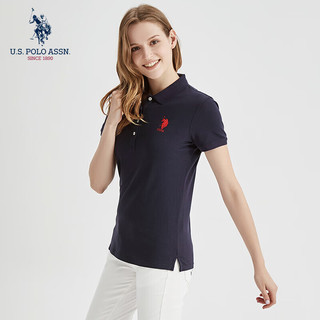 U.S. POLO ASSN.女士POLO衫夏季T恤翻领女短袖POLO衫V领商务休闲运动装 藏蓝色