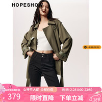 红袖翻领长风衣秋季2023女装 插肩袖双排扣一手上衣 橄榄绿380 S