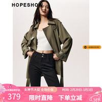 红袖翻领长风衣秋季2023女装 插肩袖双排扣一手上衣 橄榄绿380 L