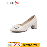 红蜻蜓 通勤高跟鞋款女士单鞋气质优雅粗跟女鞋 WLB33095米色35