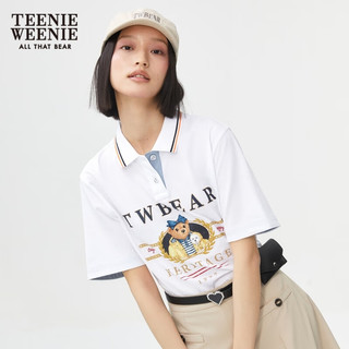 Teenie Weenie小熊卡通短袖POLO衫T恤女秋冬基础款学院风 白色 160/S