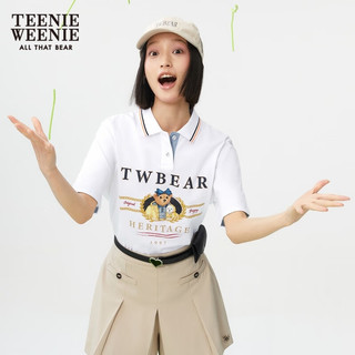 Teenie Weenie小熊卡通短袖POLO衫T恤女秋冬基础款学院风 白色 160/S