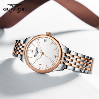 冠琴（GUANQIN）名牌瑞士品质款全自动机械表时尚百搭防水夜光腕表 女款玫瑰金白面