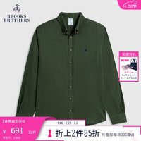 布克兄弟（BrooksBrothers）男士修身版法兰绒美式扣结领长袖休闲衬衫 3002-绿色 2XL