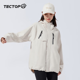 探拓（TECTOP）户外冲锋衣女春季单层薄款风衣登山服徒步防风宽松舒适软壳外套女 卡其色 2XL