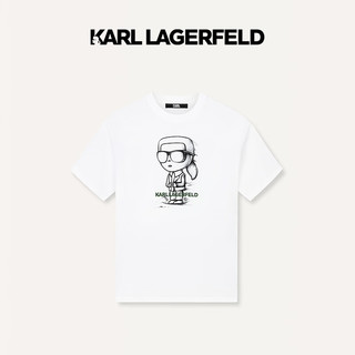 Karl Lagerfeld卡尔拉格斐轻奢老佛爷男装 2024春夏款KL印花休闲 短袖T恤 白色 46