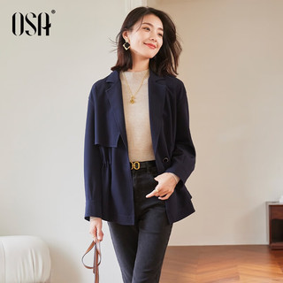 欧莎（OSA）中长款显瘦西装风衣女23年小个子收腰流行外套 藏蓝色A XL