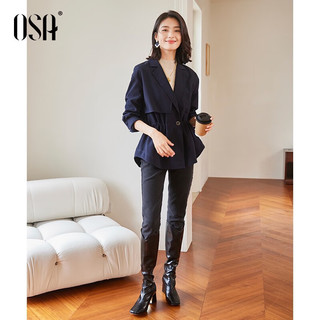 欧莎（OSA）中长款显瘦西装风衣女23年小个子收腰流行外套 藏蓝色A XL