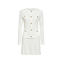 ochirly欧时力 假两件针织连衣裙2024春装花边坑条法式修身 黑色 L