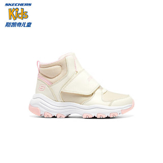 SKECHERS 斯凯奇 儿童棉鞋冬季时尚女童皮鞋短靴加绒保暖雪地靴8701648L 自然色/浅粉色/NTLP 32