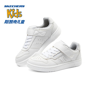 斯凯奇（Skechers）儿童休闲低帮板鞋男童魔术贴休闲鞋红色新年运动鞋405638L 白色/WHT 31码