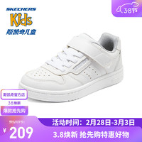 斯凯奇（Skechers）儿童休闲低帮板鞋男童魔术贴休闲鞋红色新年运动鞋405638L 白色/WHT 38码