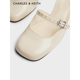 CHARLES&KEITH24春法式粗跟方头一字带玛丽珍鞋CK1-60361494 Beige米色 40