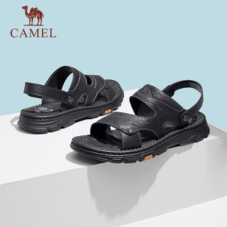 骆驼（CAMEL）男士商务两穿头层牛皮沙滩凉拖鞋 G13M211017 黑色 38 