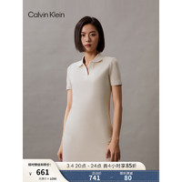 Calvin Klein Jeans24春夏女士休闲通勤字母修身V字POLO领连衣裙J223498 ACF-象牙白 L