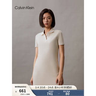 Calvin Klein Jeans24春夏女士休闲通勤字母修身V字POLO领连衣裙J223498 ACF-象牙白 S