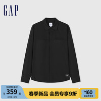 Gap 盖璞 男装2024春季黑色基础款长袖翻领衬衫经典简约上衣892179 黑色 180/100A(XL)亚洲尺码