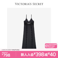 维多利亚的秘密 性感花漾蕾丝缎面拼接吊带睡裙 54A2黑色 11214548 XS