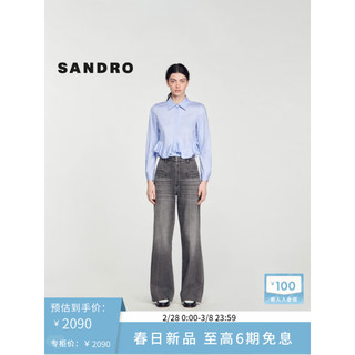 SANDRO2024早春女装设计感花边下摆短款衬衫上衣SFPCM01075 40/天蓝色 0