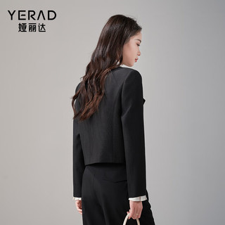 娅丽达（YERAD）撞色方领小香风短款外套女春季2024法式气质通勤小上衣 黑色(A0) M