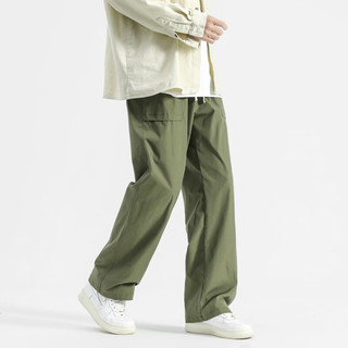 NASA MARVEL男士休闲裤早春宽松直筒裤港风长裤口袋工装裤 军绿色 2XL