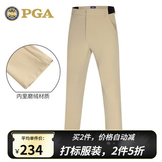 PGA 高尔夫男裤 休闲服装裤子 运动长裤 磨毛内里 侧边弹力腰带 PGA 102027-卡其 XL【35码】