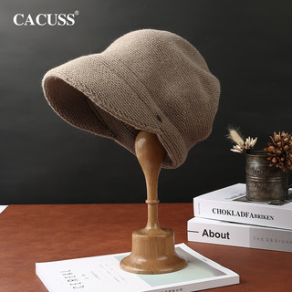 CACUSS针织帽子女士冬季保暖毛线帽大头显脸小堆堆帽户外百搭冷帽卡其色