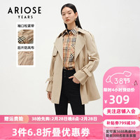 艾诺丝雅诗春秋系带收腰小个子棉质风衣外套中长款10822137 奶茶棕 S
