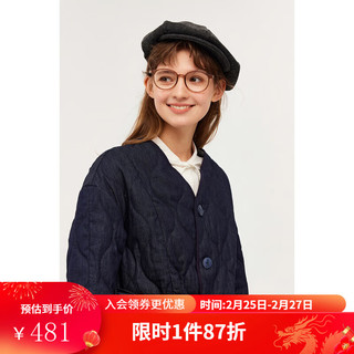 飞鸟和新酒V领新中式棉服女2024春季新款小个子夹棉外套国风外套 藏蓝CH12 L