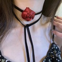 墨尔本玫瑰 氛围感法式复古缎面玫瑰丝绒项链 高级感小众设计颈带