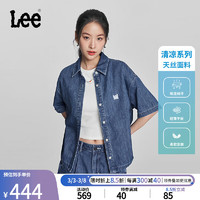 Lee24早春舒适版天丝翻领中蓝色女短袖牛仔衬衫LWT008241201 中蓝色 S