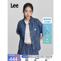 Lee24早春舒适版天丝翻领中蓝色女短袖牛仔衬衫LWT008241201 中蓝色 XL