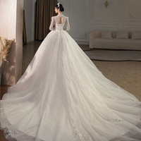 红妆饰佳婚纱2024新娘主纱高级感重工拖尾法式长袖出门纱 浅香槟拖尾 M