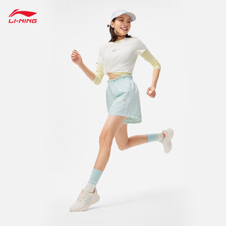 LI-NING 李宁 速干透气短袖户外T恤女子2024春夏反光简约休闲运动上衣 乳白色-3 S