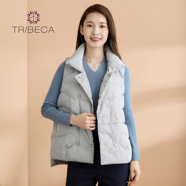 TRIBECA 翠贝卡 冬季商场同款韩版白鸭绒背心休闲马甲外套 浅灰 L