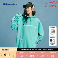 Champion大草写logo刺绣连帽卫衣 湖蓝色 M