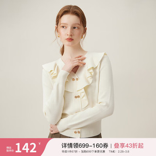 范思蓝恩 法式温柔针织衫，女，2024春新款荷叶边精致上衣24FS11352 米白色 XS