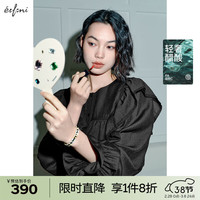 伊芙丽(eifini)伊芙丽蕾丝拼接荷叶边气质黑色蕾丝衫女2024春装绝美法式上衣 黑色 155/80A/S