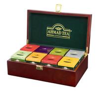 AHMAD 亚曼 茶AHMAD TEA 八口味茶包 8格原木礼盒*1+杯碟、春季礼包、礼袋