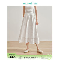 茵曼（INMAN）100%纯棉法式重工立体绣花半身裙2024春女装松紧腰显瘦A字裙 霜白色 L