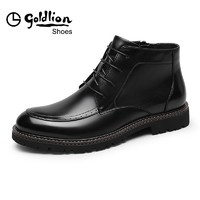 goldlion 金利来 男鞋冬季新款商务正装皮靴厚底时装靴马丁靴保暖棉靴
