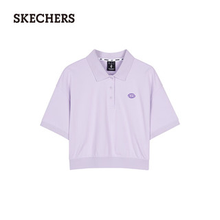 斯凯奇（Skechers）2024年夏季女款舒适运动短袖凉感抗菌短款polo衫 L224W052 兰花紫色/01X5 XL