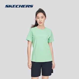 Skechers斯凯奇2024男女同款运动T恤轻盈针织圆领短袖衫宽松舒适 女款-地衣绿/0421 M